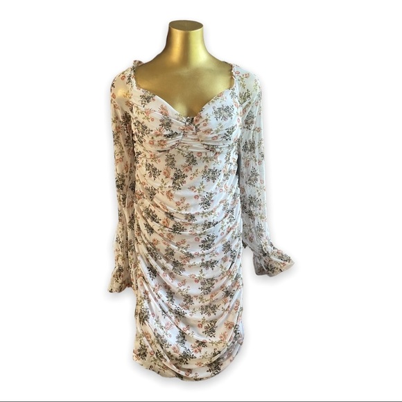 Floral Bodycon Dress Mesh Ruched Occasion Sundress Form Fitting XL - Picture 9 of 9